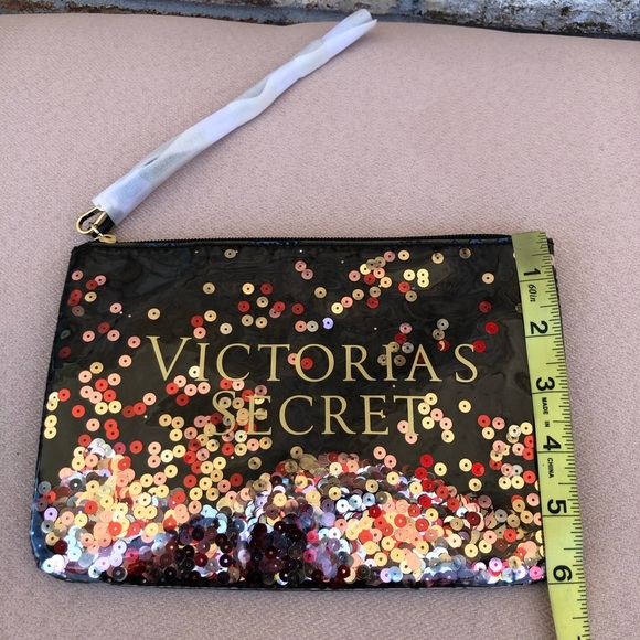 Victoria’s Secret Loose Sequins Removable Strap Wristlet Clutch Makeup Bag - Picture 6 of 6